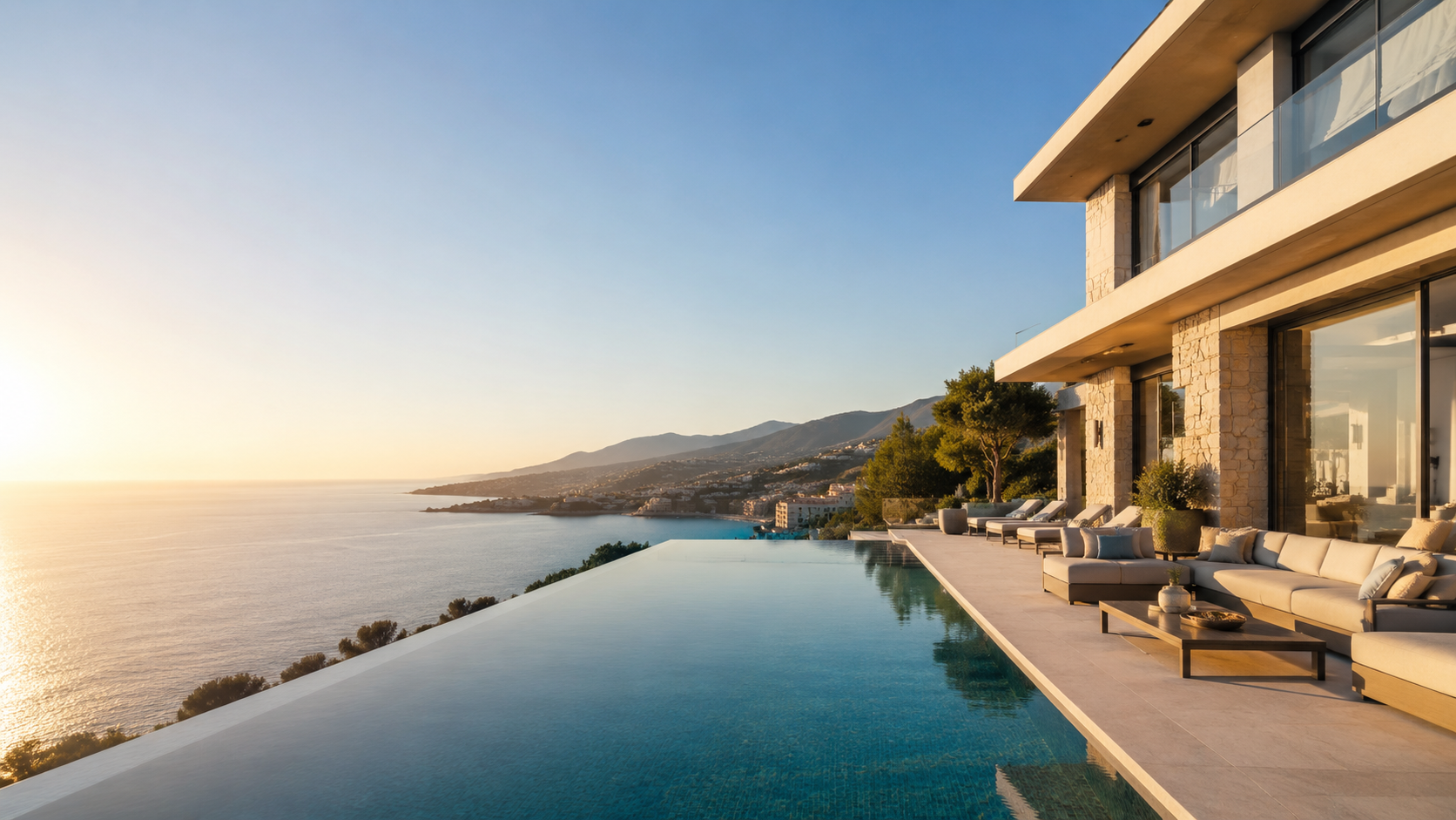 A coastal villa on the Lebanese shore at dusk